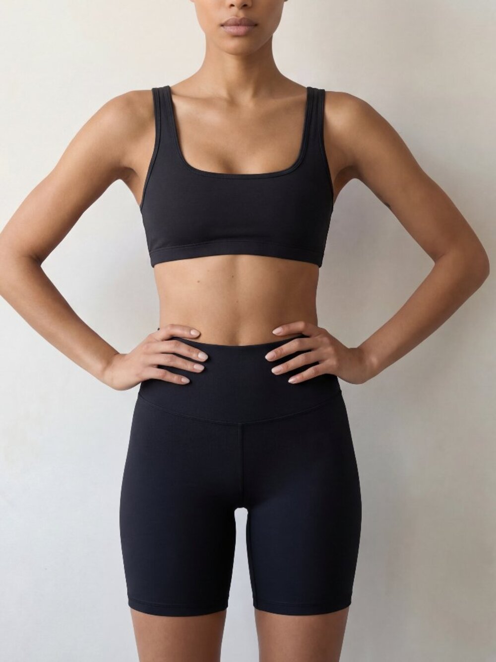 Premium Activewear Set | Scoop Neck Sports Bra + High-Rise Bike Shorts | Black